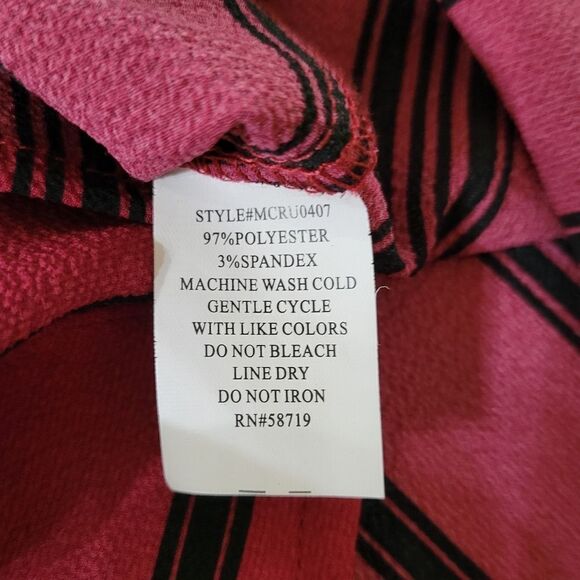 Notations Women's Red with Black Stripe Zip Front Long Sleeve Blouse - Picture 12 of 13